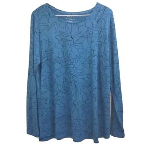 Womens Plus Long Sleeve Blue Floral Print Top Size 0X
